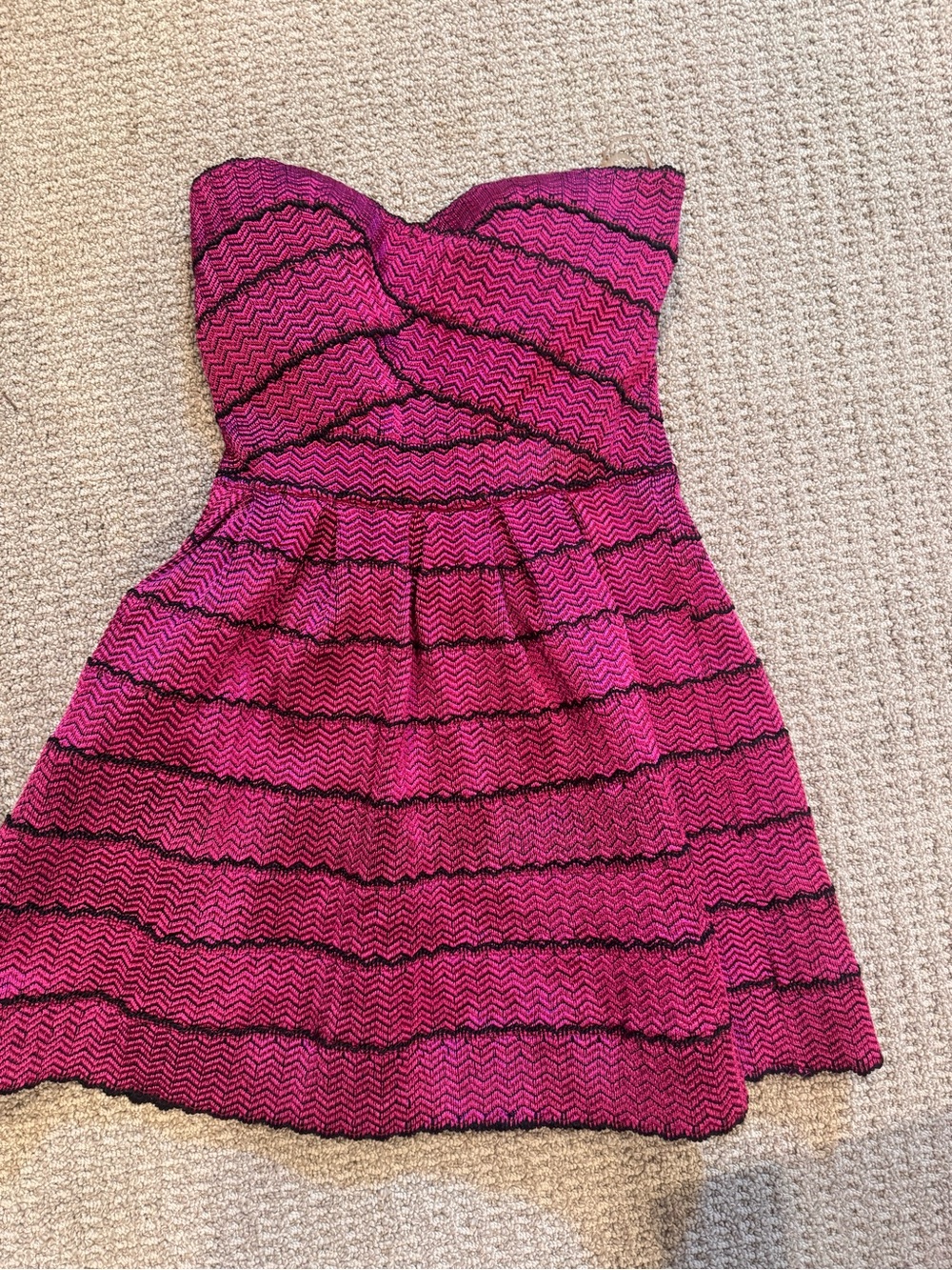 WOW couture Strapless Pink and Black Chevron Mini Dress